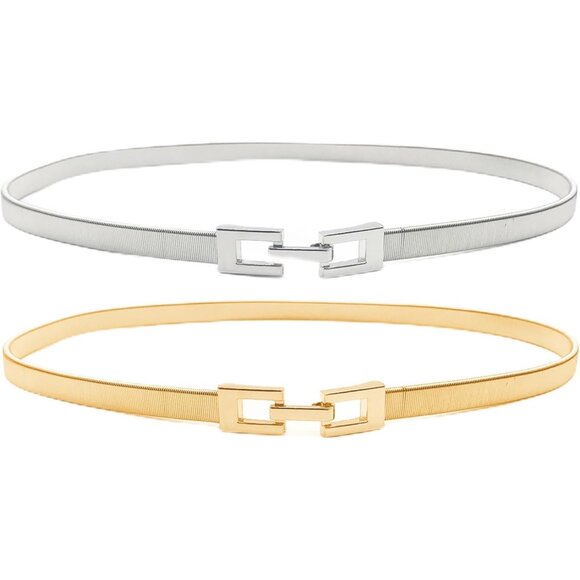 Accessories - Women's Elastic Metal Skinny Chain Belt Gold Silver Adjustable Waist Accessories